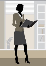 Vector illustration  of a businesswoman silhouette in office