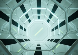 Sci-fi interior. Ufo - alien spaceship. Futuristic. Spaceship interior. Technology, future.