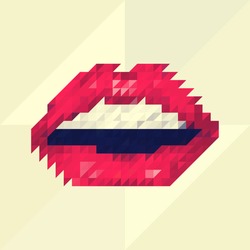 Red lips made of small triangles, pixels