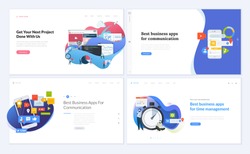 Set of creative website template designs. Vector illustration concepts for website and mobile website design and development, business apps, marketing, social media apps, time and project management.