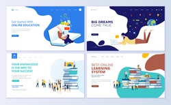 Set of web page design templates for online education, training and courses, learning, video tutorials. Modern vector illustration concepts for website and mobile website development. 