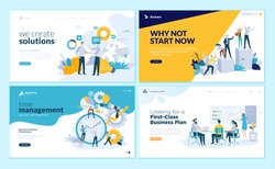 Set of web page design templates for business solutions, startup, time management, planning and strategy. Modern vector illustration concepts for website and mobile website development. 