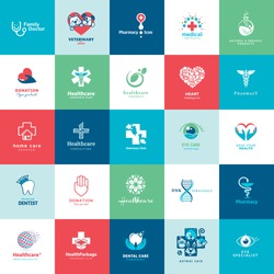 Set of icons for medicine, healthcare, pharmacy, veterinarian, dentist    