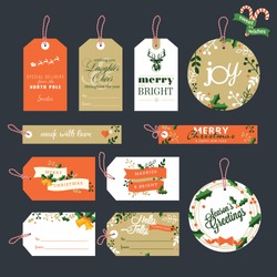 Set of Christmas and New Year gift tags