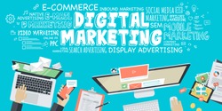 Flat design illustration concept for digital marketing. Concept for web banner and promotional material.