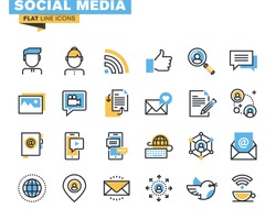 Trendy flat line icon pack for designers and developers. Icons for social media, social network, communication, digital marketing, for websites and mobile websites and apps. 