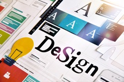 Design concept for graphic designers and design agencies services. Concept for web banners, internet marketing, printed material, presentation templates.