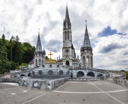 The Upper Basilica with gilded crown in Lourdes