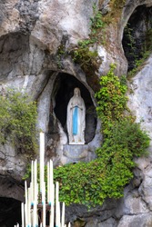 The rock cave at Massabielle with the statue of the Virgin Mary