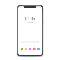 Concept of touch screen smartphone with blank interface. Element of interface on screen icons and buttons isolated on white background. Mobile phone wireless communication. Vector 3d illustration.