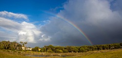 A colorful rainbow over the Big Swamp Bunbury Western Australia  on a late overcast rainy afternoon in late winter
adds brilliance to the dull landscape.