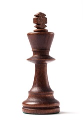 Black king, wooden chess figure isolated on white background and shot in studio. 