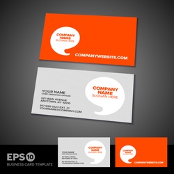 Orange speech bubble business card template with light textured front