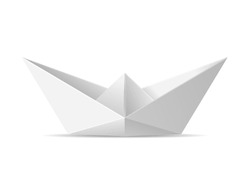 Realistic Detailed 3d White Paper Boat Empty Mockup Template. Vector illustration of Origami Folded Ship or Sail