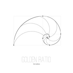 Symbol of the golden ratio tattoo black lines on the white isolated background