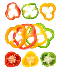 different views of bell peppers isolate on white background