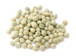 a pile of dried green pea on white background