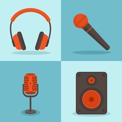 Vector music concepts in flat style. Set of icons - microphones, speakers