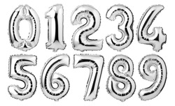 Silver foil number balloons isolated on white background