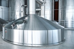 Large steel tanks for fermentation of beer drinks Industrial production of beer and alcohol