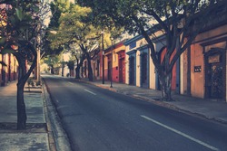 Morning streets in the one of the five most important Spanish colonial cities in the country - Puebla de Zaragoza, Mexico. Its history and architectural styles are very famous