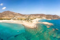 The famous sandy beach Manganari in Ios island, Greece