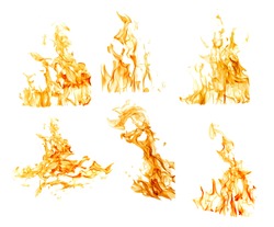 set of orange flames isolated on white background