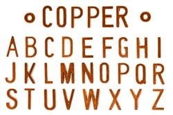 Copper letter or red gold retro industry style font face or font type letter A to Z