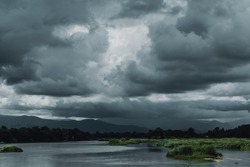 dark sky storm cloudy river landscape view
