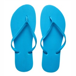 Pair of blue flip-flops isolated on a white background.