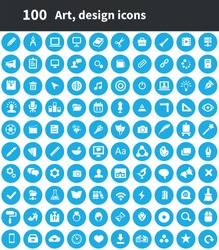 100 art, design icons, blue circle background 
