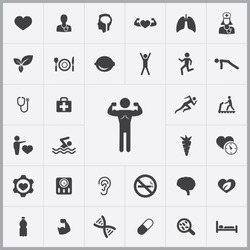 Simple health icons set. Universal health icon to use for web and mobile UI, set of basic UI health elements