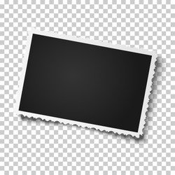 Retro realistic vector photo frame with figured edges slightly tilted to the right placed horizontally on transparent background. Template photo design.