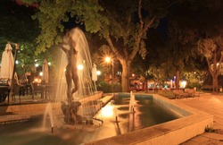 Fountain on red square in Varna (Bulgaria) in the evening
