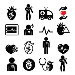 Heart disease, heart attack, Cardiovascular disease icons set 