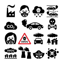 Smog, pollution icons set - ecology, environment concept 