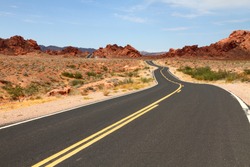 Winding road through desert