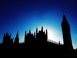 Goth night view silhouette with moon light of the Houses of Parliament Westminster Palace London