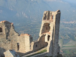 Ruins of Torre di Bell Alda (Tower of the Beautiful Alda) at Sacra di San Michele in Italy