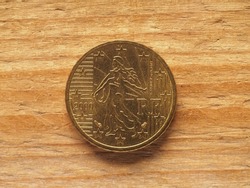 ten cents coin, French side showing a female sower, currency of France, European Union