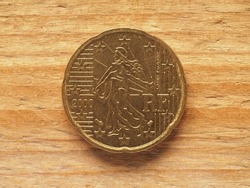 twenty cents coin, French side showing a female sower, currency of France, European Union