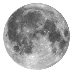 Full moon seen with a telescope from northern emisphere - Isolated over white