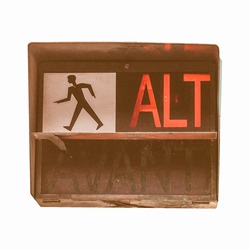  Traffic light for pedestrian crossing showing Alt sign in red meaning Stop vintage