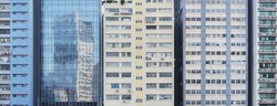 Facade of industrial buildings in Hong Kong city