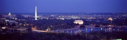 This is an aerial view of Washington, DC with the Jefferson Memorial, U.S. Capitol, Washington Monument, and Lincoln Memorial.