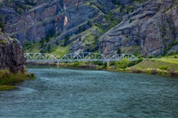 MAY 23 2019, USA - Retracing the Lewis and Clark Expedition - May 14, 1804 - September 23, 18062019, MONTANA, USA - Hardy Bridge crosses the Missouri River
