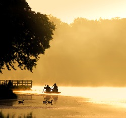 Boating into the Fog at Sunrise