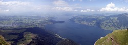 panorama of a swiss lake in the summer