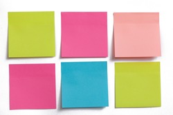 collection of colorful post it paper note on white background