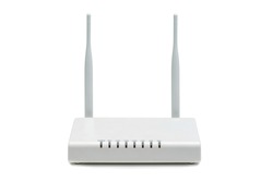 White wireless internet router isolated on white background